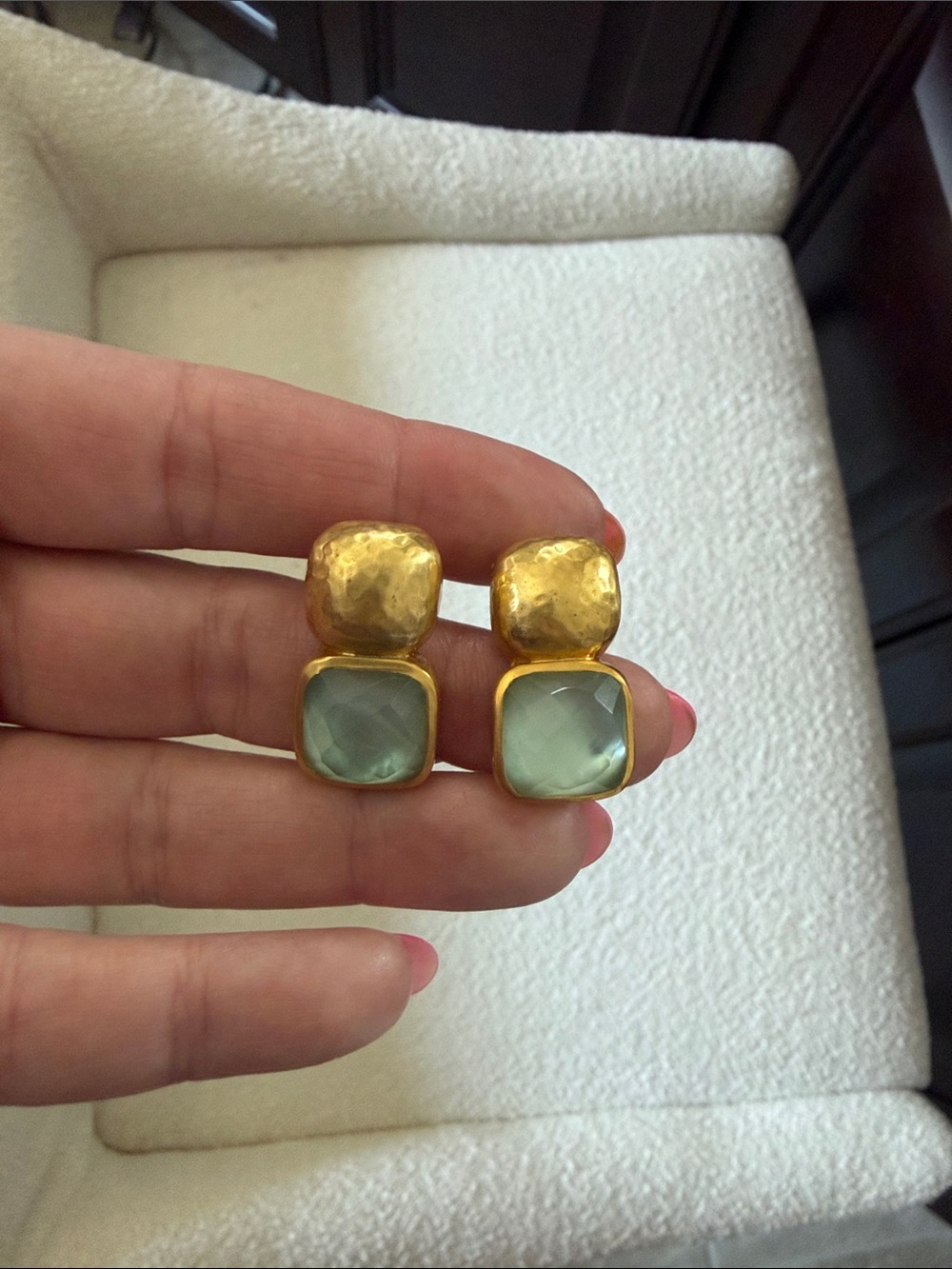 Julie Vos Gold-Tone Earrings with Pale Green Stones